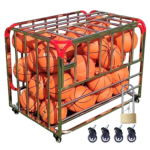 Ballregal Ballkorb Ballwagen Großer Ballkäfig Auf Rädern, Rollender Basketball-Aufbewahrungswagen/ Metall Sport Bälle Bin Für Schule Garage Im Freien, 100cm Bälle Gefäße Rack Mit Scharnier & Schloss von NOWLIN