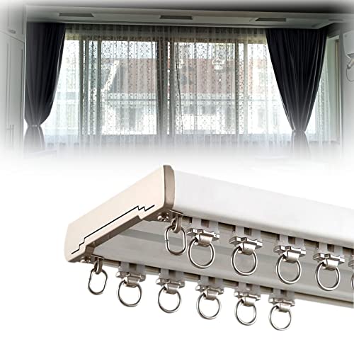 120/180/300/450/500cm Gardinenschiene Vorhangschiene Doppelläufig Aus Aluminium Schlafzimmer Erkerfenster Wohnmobil-Vorhangstange Mit Zubehör Decken-Gardinenstange (Color : Pearl White, Size : 3.8m von NOWORO