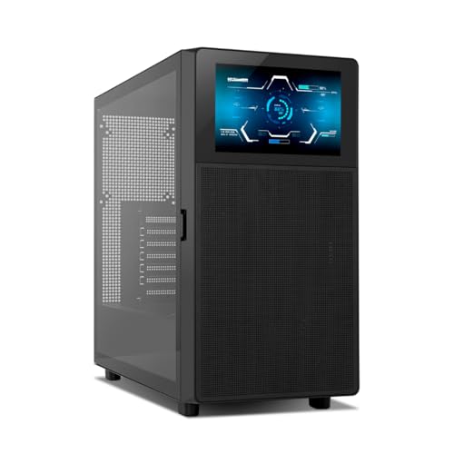 NOX XTREME PRODUCTS Hummer BIOS - Semitower ATX | M-ATX | ITX, anpassbares 8"-LCD-Display, Frontblende aus Metallgewebe, Seitenblende aus gehärtetem Glas, Platz für 11 Lüfter, USB-C und 3.0, Schwarz von NOX XTREME PRODUCTS
