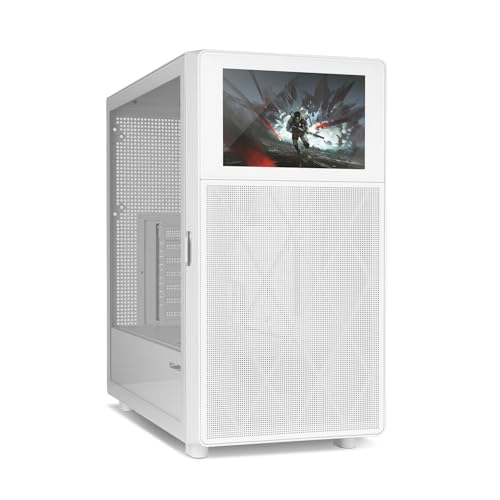 NOX XTREME PRODUCTS Hummer BIOS - Semitower ATX | M-ATX | ITX, anpassbares 8"-LCD-Display, Frontblende aus Metallgewebe, Seitenblende aus gehärtetem Glas, Platz für 11 Lüfter, USB-C und 3.0, Weiß von NOX XTREME PRODUCTS