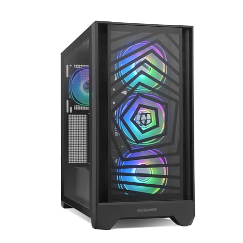 NOX XTREME PRODUCTS Hummer Plasma - Semitower ATX | M-ATX | ITX, inklusive Mesh-Frontplatte und gehärtetem Glas, Platz für 7 Lüfter, 4X ARGB Lüfter vorinstalliert, USB-C und 3.0, Schwarz von NOX XTREME PRODUCTS