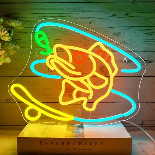 NOXET Angeln Gehen Neon Schild Luya Angelrute Neon Sign Fish LED Schild Fisch Leuchtreklame für Resturant Wohnzimmer Schlafzimmer Küche Bier Bar Party Store Fish Neonschilder 38.5 * 30cm von NOXET