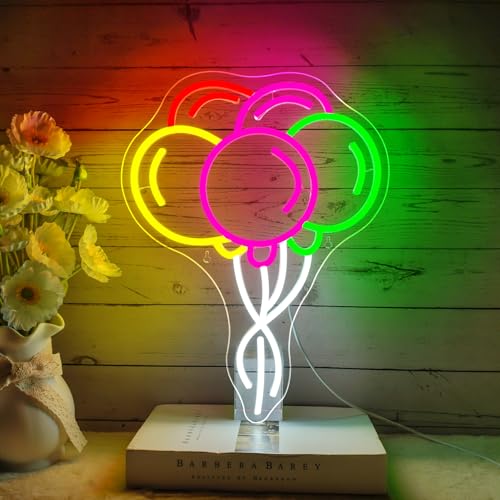 NOXET Balloon Neon Schild Balloon LED Schild USB Leuchtreklame Fünf Ballons Neon Sign Balloon Neon Lichter für Club Party Schlafzimmer Geburtstage Bar Wohnzimmer Balloon Neonschilder 32 * 42cm von NOXET