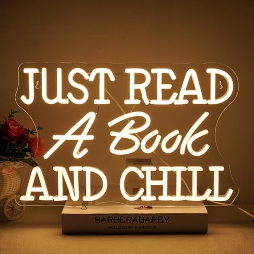 NOXET Just Read A Book And Chill Neon Schild Warmes Weiß Neon Schild Lesen Sie Neonschilder Buchstaben-Leuchtreklame für Klassenzimmer Bibliothek Arbeitszimmer Kinderzimmer von NOXET