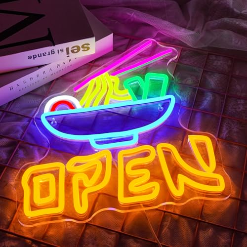 NOXET Ramen Neon Schild Nudel Open Neonschilder für Wanddekoration, Ramen-Leuchtreklame Lebensmittel-LED-Schild japanische Ramen-Leuchtreklame für Restaurant Küche japanisches Geschäft Esszimmer von NOXET