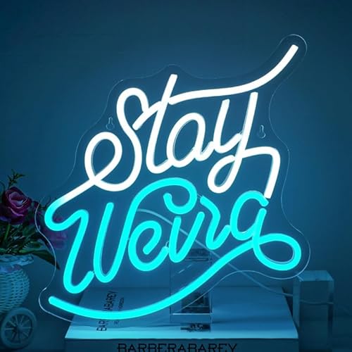 NOXET Stay Weird Neon Schild Blau Weiß LED Neon Schild für Wand Decor Buchstabe Neonlicht Dimmbar Neonschilder für Schlafzimmer Wohnzimmer Arbeitszimmer Geburtstag Teen Geschenke von NOXET