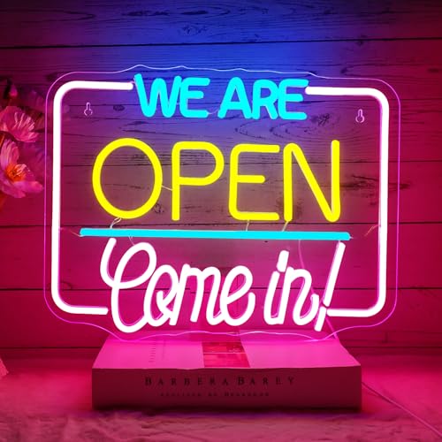 NOXET We Are Open Come in Neon Schild Offene Leuchtreklamen Bunte offene LED-Schilder Buchstabe Offen Neonlicht für Restaurant Coffee Bar Club Shop Supermarkt Geschäftsschild von NOXET
