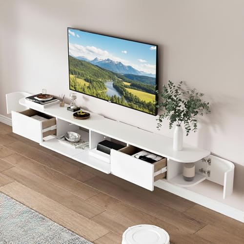 NOYHHAV TV Lowboard Massivholz Fernsehschrank mit 5 Staufächern Lowboard Hängeboard schwebend 160CM Weiß von NOYHHAV