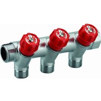 Noyon&thiebault - Verteiler mit integrierter Armatur roter Griff männlich weiblich MF3/4' (20x27), 3 Abgänge männlich M1/2' (15x21) Scheibe zur von NOYON & THIEBAULT