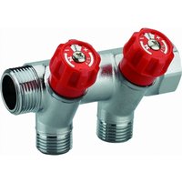Verteiler mit integrierter Armatur roter Griff männlich weiblich MF3/4' (20x27), 2 Abgänge männlich M1/2' (15x21) Scheibe zur Identifizierung des von NOYON & THIEBAULT