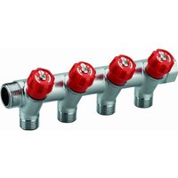Verteiler mit integrierter Armatur roter Griff männlich weiblich MF3/4' (20x27), 4 Abgänge männlich M1/2' (15x21) Scheibe zur Identifizierung der von NOYON & THIEBAULT
