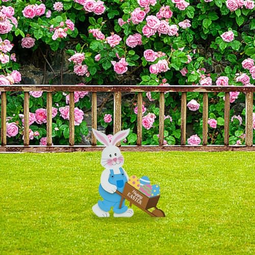 NOZEM Gartenstecker Ostern Gartendekorationen Osterei Niedlich Kaninchen Bodeneinsatz Dekoration Acryl Hohltierfiguren Garteneinsatz Blumensäule Outdoor Gartendeko Frühlingdekoration (X6 B, One Size) von NOZEM