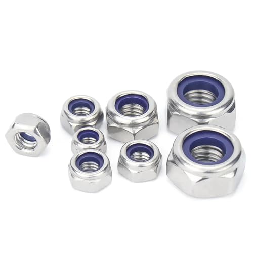 2/5/25 Stück M2 M2,5 M3 M4 M5 M6 M8 M10 M12 M16 304 Edelstahl Schwarz Sechskant Nyloneinsatz Kontermutter Selbstsichernde Nylock-Mutter Kontermutter(304 Stainless Steel,M16(2pcs)) von NOZLIHMH