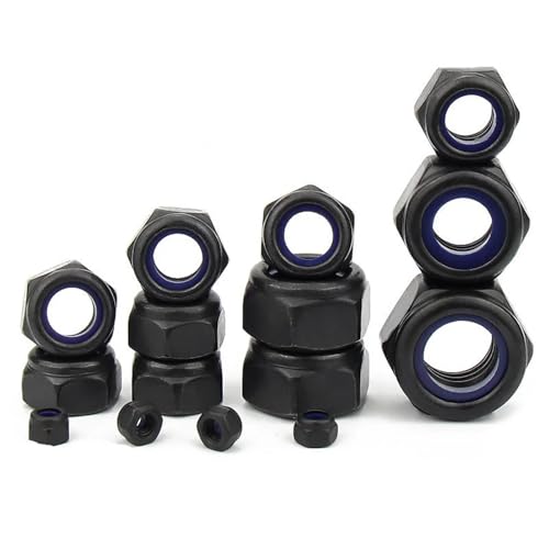 2/5/25 Stück M2 M2,5 M3 M4 M5 M6 M8 M10 M12 M16 304 Edelstahl Schwarz Sechskant Nyloneinsatz Kontermutter Selbstsichernde Nylock-Mutter Kontermutter(Black Carbon Steel,M8(10pcs)) von NOZLIHMH