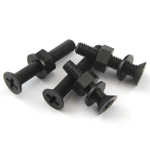 M2 M2,5 M3 M4 M5 M6 schwarze Nylon-Senkkopf-Flachkopf-Kreuzschlitzschrauben-Mutter-Unterlegscheiben-Kombinationssätze(Black 50Sets,M5x10mm) von NOZLIHMH