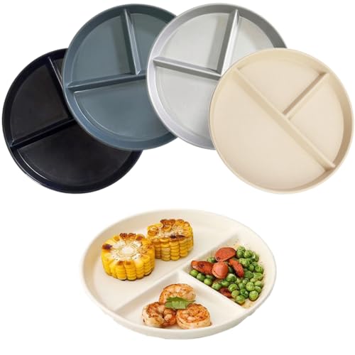 NOZVYCI 23CM Unzerbrechlicher Geteilter Speiseteller mit 3 Fächern Teller mit Unterteilung Mikrowellen-und Spülmaschinenfest Kinder Speiseteller Getrennte Familienteller (Schwarz+Grau) von NOZVYCI