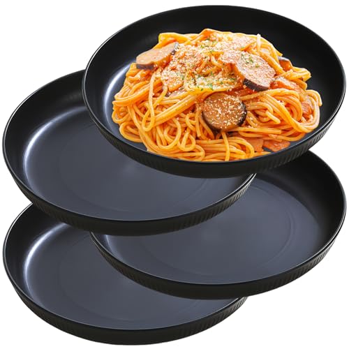 NOZVYCI 4 Stück 23CM Speiseteller, Unzerbrechlicher Picknickteller-Set Campingteller Mikrowellen-und Spülmaschinenfest Familienteller für Salat Pasta Zuhause Party (Schwarz Teller) von NOZVYCI