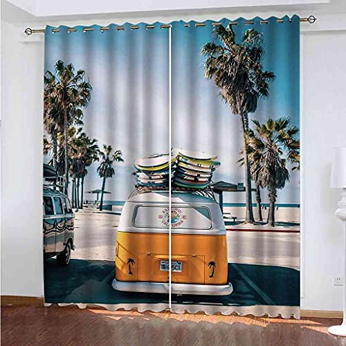 NPBSHZ Vorhang Blickdicht Wärmeisolierender Verdunkelungsvorhang mit Ösen Geräuschreduzierende Gardinen Strandbus Auto für Schlafzimmer Wohnzimmer küchen 2 Paneele 220x245cm von NPBSHZ