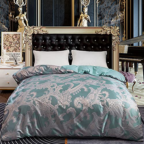 NPCEED Elegant Luxuriös Satiniert Jacquard Bettbezug,Satin Polyester Bettwäsche Set mit Reißverschluss,Modern Luxus Bettbezug (Hellblau,200x200cm) von NPCEED
