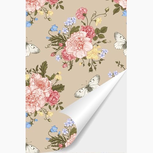 NPCEED Selbstklebende Tapete Floral Rosa Wandtapete Selbstklebend Rosa Blumentapete Vintage Tapete Floral Tapete für Schlafzimmer Blumen (40x600cm) von NPCEED