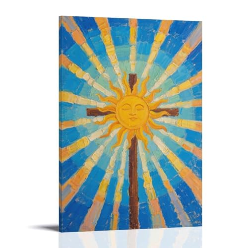 NPEJLCIGH Moderne Wanddekoration zum Aufhängen, Sonne auf Kreuz, strahlende Strahlen, künstlerischer Wanddruck, 40 x 60 cm von NPEJLCIGH