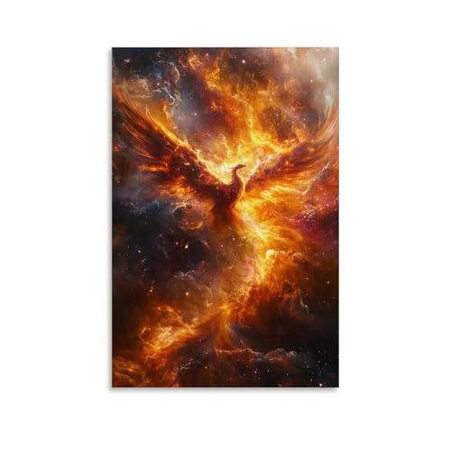 NPEJLCIGH The Cosmic Phoenix Exploding into flames across a nebula sky modern hanging wall decor - Artistic Mural Print60x90cm von NPEJLCIGH