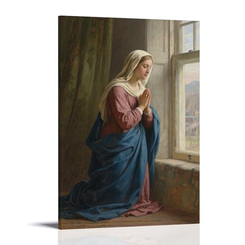 NPEJLCIGH Wanddekoration, Motiv: Maria kniend am Fenster, betend, Hände verschnallt, moderne Wanddekoration zum Aufhängen, künstlerischer Wanddruck, 50 x 75 cm von NPEJLCIGH