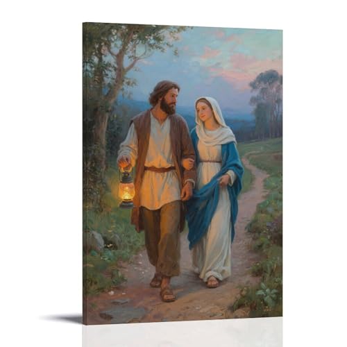 NPEJLCIGH Wanddekoration, Motiv: Maria und Josef auf dem Pfad, Josef mit Laterne, moderne Wanddekoration, künstlerischer Wanddruck, 20 x 30 cm von NPEJLCIGH