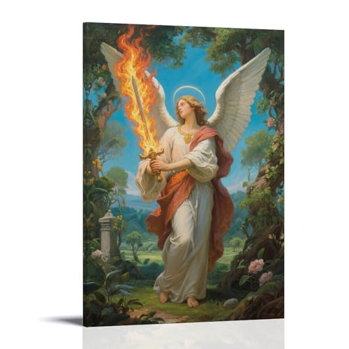 Wanddekoration, Engel mit flammendem Schwert, Bewachung Eden, moderne Wanddekoration, künstlerischer Wanddruck, 30 x 45 cm von NPEJLCIGH