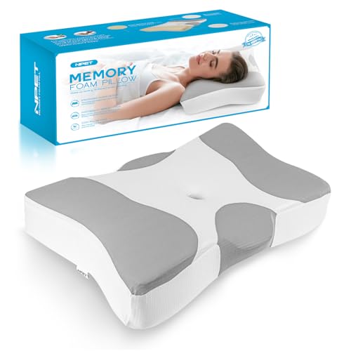 NPET Memory Foam Pillow, Nackenstützkissen zur Linderung von Nackenschmerzen, ergonomisch orthopädisch mit hautfreundlichem Kissenbezug, verstellbare Nackenstütze von NPET