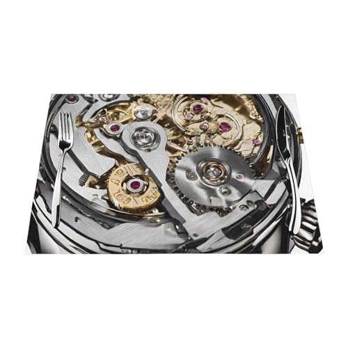 Cooles Steampunk-Gears-Druck, gewebtes Tischset, langlebig, hitzebeständig, Tischmatte für Esstisch, Küche und Außenbereich, elegantes Design, leicht zu reinigende PVC-Polyester-Matte von NPOREJKNGF