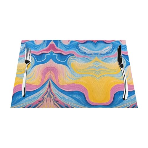 Farbenfroher Batikdruck, gewebtes Tischset, langlebig, hitzebeständig, Tischmatte für Esstisch, Küche und Außenbereich, elegantes Design, leicht zu reinigen, PVC-Polyester-Matte Farbenfroher Batikdruck, gewebtes Tischset, langlebig, hitzebeständig, Tischmatte für Esstisch, Küche und Außenbereich, elegantes Design, leicht zu reinigen, PVC-Polyester-Matte von NPOREJKNGF