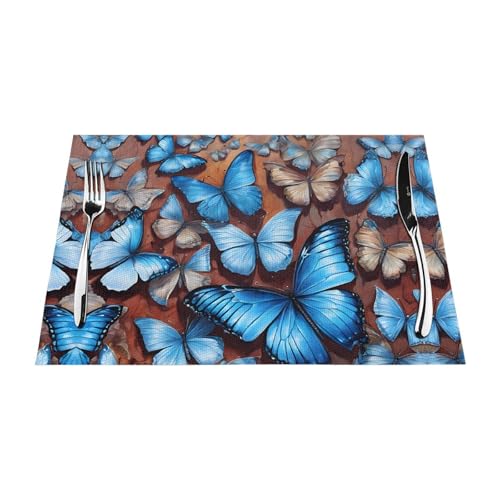 Gewebtes Tischset mit Blumen- und Schmetterlings-Aufdruck, langlebig, hitzebeständig, Tischmatte für Esstisch, Küche und Außenbereich, elegantes Design, leicht zu reinigen, PVC-Polyester-Matte von NPOREJKNGF