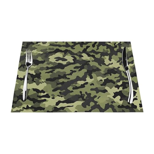 Gewebtes Tischset mit Camouflage-Druck, langlebig, hitzebeständig, Tischmatte für Esstisch, Küche und Außenbereich, elegantes Design, leicht zu reinigen, PVC-Polyester-Matte von NPOREJKNGF