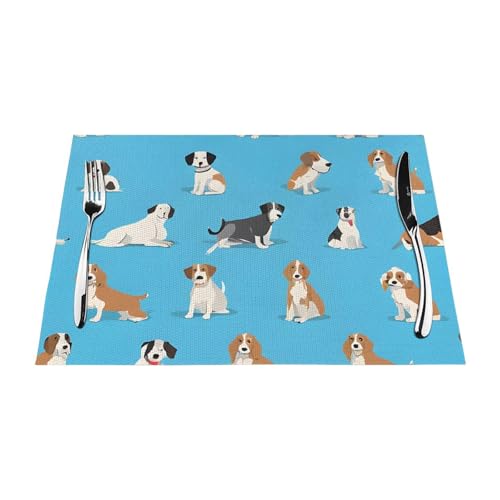 Gewebtes Tischset mit Cartoon-Beagle-Motiv, langlebig, hitzebeständig, Tischmatte für Esstisch, Küche und Außenbereich, elegantes Design, leicht zu reinigen, PVC-Polyester-Matte von NPOREJKNGF