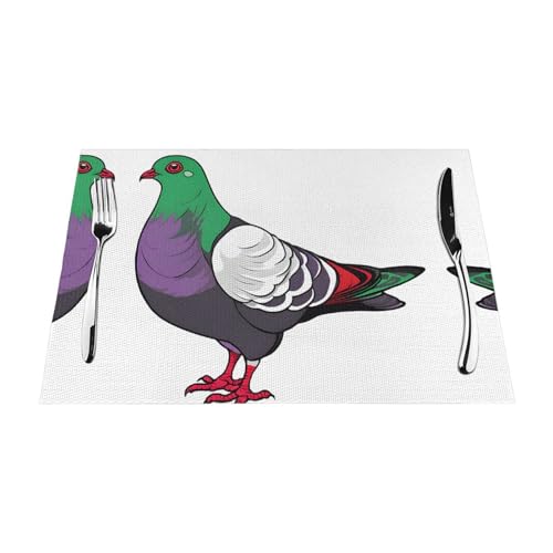 Gewebtes Tischset mit Cartoon-Tauben-Druck, langlebig, hitzebeständig, Tischmatte für Esstisch, Küche und Außenbereich, elegantes Design, leicht zu reinigen, PVC-Polyester-Matte von NPOREJKNGF