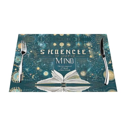 Gewebtes Tischset mit Cartoon-Wissenschaftsthema, langlebig, hitzebeständig, Tischmatte für Esstisch, Küche und Außenbereich, elegantes Design, leicht zu reinigen, PVC-Polyester-Matte von NPOREJKNGF