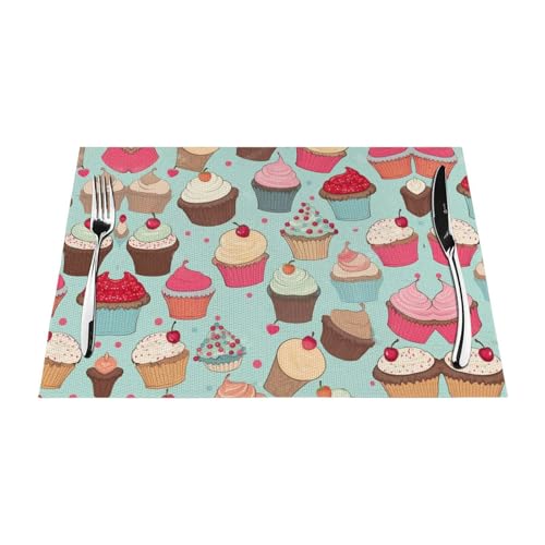 Gewebtes Tischset mit Cupcake-Muster, langlebig, hitzebeständig, Tischmatte für Esstisch, Küche und Außenbereich, elegantes Design, leicht zu reinigen, PVC-Polyester-Matte von NPOREJKNGF