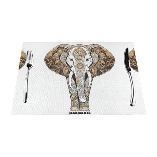 Gewebtes Tischset mit Elefanten-Druck, langlebig, hitzebeständig, Tischmatte für Esstisch, Küche und Außenbereich, elegantes Design, leicht zu reinigen, PVC-Polyester-Matte von NPOREJKNGF