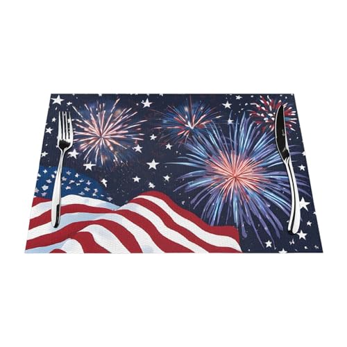 Gewebtes Tischset mit Feuerwerk-Flagge, langlebig, hitzebeständig, Tischmatte für Esstisch, Küche und Außenbereich, elegantes Design, leicht zu reinigen, PVC-Polyester-Matte von NPOREJKNGF
