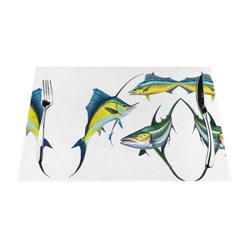 Gewebtes Tischset mit Fisch-Kunstdruck, langlebig, hitzebeständig, Tischmatte für Esstisch, Küche und Außenbereich, elegantes Design, leicht zu reinigen, PVC-Polyester-Matte von NPOREJKNGF
