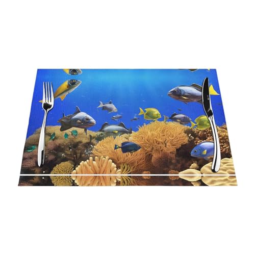 Gewebtes Tischset mit Fischmuster, langlebig, hitzebeständig, Tischmatte für Esstisch, Küche und Außenbereich, elegantes Design, leicht zu reinigen, PVC-Polyester-Matte von NPOREJKNGF
