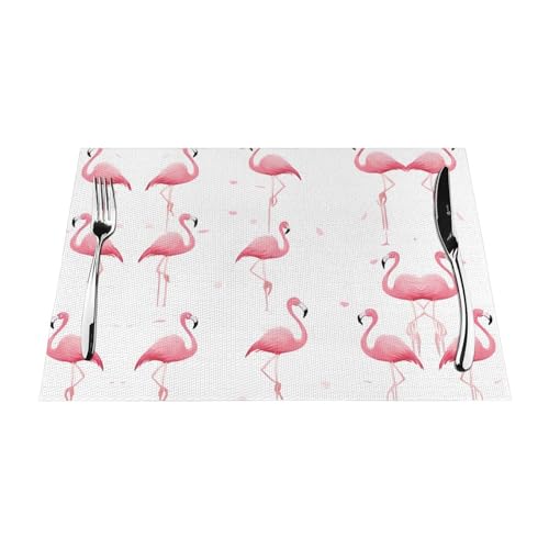 Gewebtes Tischset mit Flamingos auf weißem Druck, langlebig, hitzebeständig, Tischmatte für Esstisch, Küche und Außenbereich, elegantes Design, leicht zu reinigen, PVC-Polyester-Matte von NPOREJKNGF