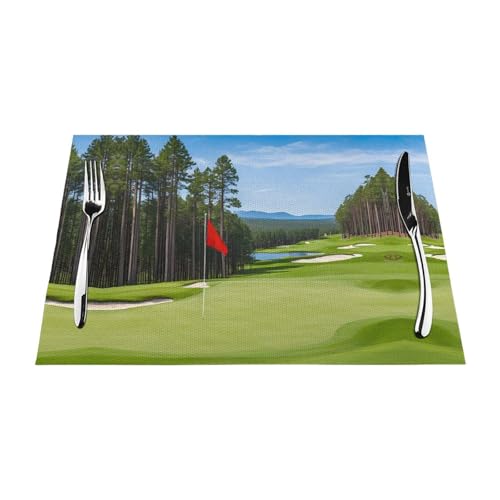 Gewebtes Tischset mit Golfplatz-Rasendruck, langlebig, hitzebeständig, Tischmatte für Esstisch, Küche und Außenbereich, elegantes Design, leicht zu reinigen, PVC-Polyester-Matte von NPOREJKNGF