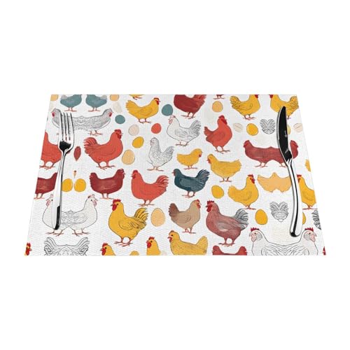 Gewebtes Tischset mit Hühnermuster, langlebig, hitzebeständig, Tischmatte für Esstisch, Küche und Außenbereich, elegantes Design, leicht zu reinigen, PVC-Polyester-Matte von NPOREJKNGF