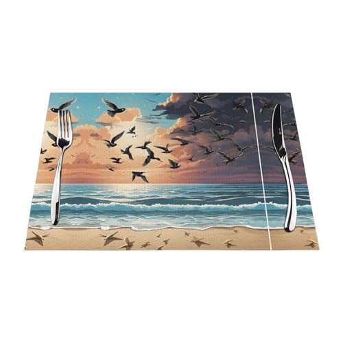 Gewebtes Tischset mit Kokospalme und Sandstrand, langlebig, hitzebeständig, Tischmatte für Esstisch, Küche und Außenbereich, elegantes Design, leicht zu reinigen, PVC-Polyester-Matte von NPOREJKNGF