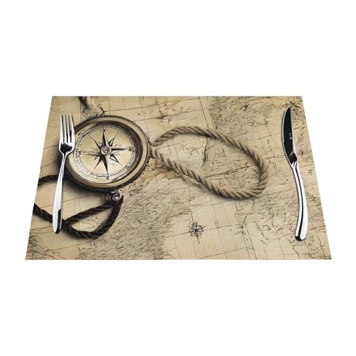 Gewebtes Tischset mit Kompasskartendruck, langlebig, hitzebeständig, Tischmatte für Esstisch, Küche und Außenbereich, elegantes Design, leicht zu reinigen, PVC-Polyester-Matte von NPOREJKNGF