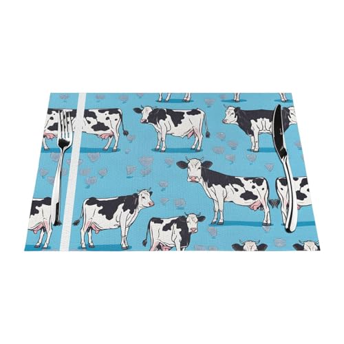 Gewebtes Tischset mit Kuhmuster, langlebig, hitzebeständig, Tischmatte für Esstisch, Küche und Außenbereich, elegantes Design, leicht zu reinigen, PVC-Polyester-Matte von NPOREJKNGF