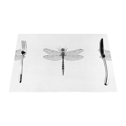 Gewebtes Tischset mit Libellen-Druck, langlebig, hitzebeständig, Tischmatte für Esstisch, Küche und Außenbereich, elegantes Design, leicht zu reinigen, PVC-Polyester-Matte von NPOREJKNGF