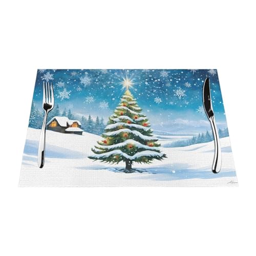 Gewebtes Tischset mit Weihnachtsbäumen-Druck, langlebig, hitzebeständig, Tischmatte für Esstisch, Küche und Außenbereich, elegantes Design, leicht zu reinigen, PVC-Polyester-Matte von NPOREJKNGF